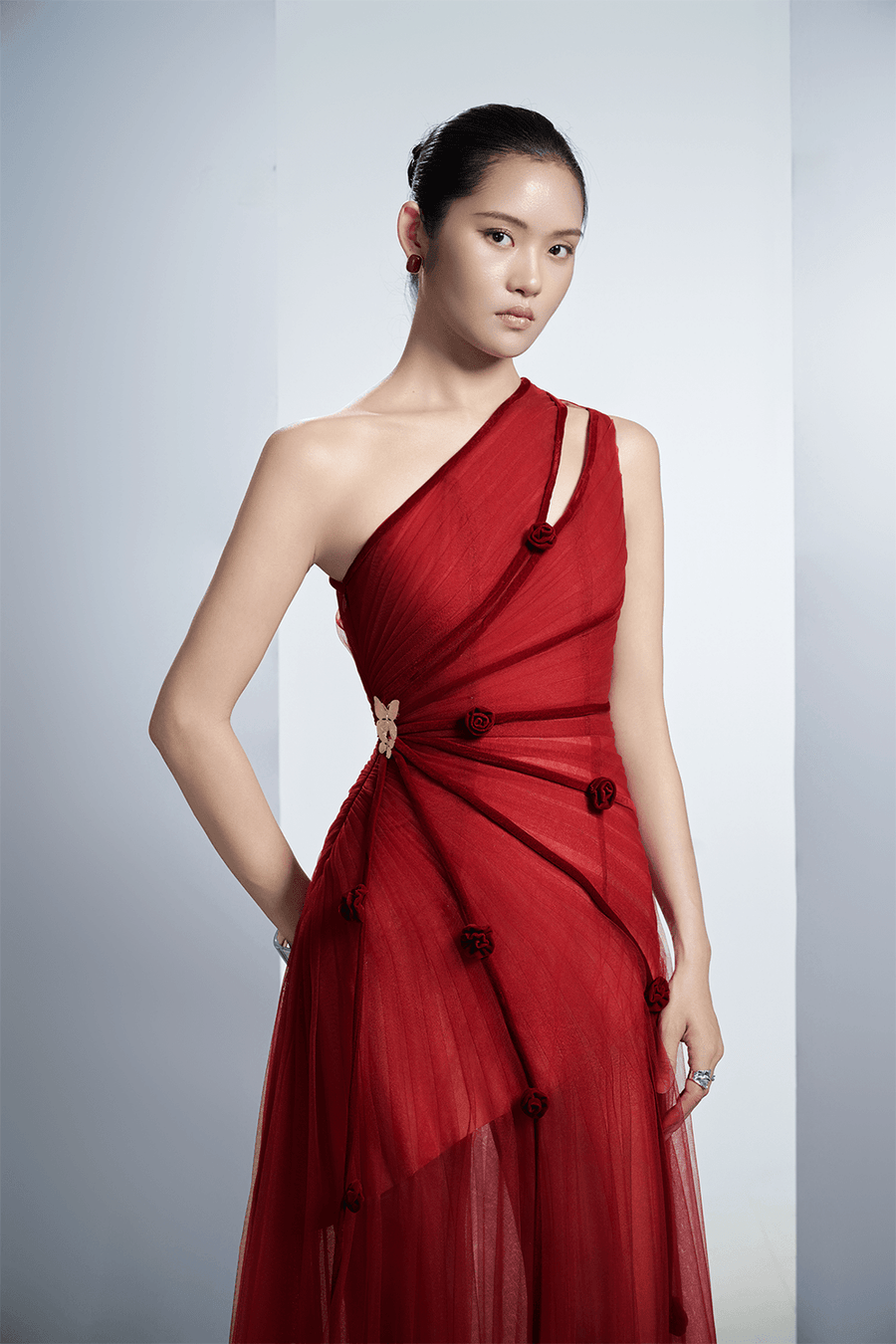Makenna A-line One Shoulder Polyester Floor Length Dress 11