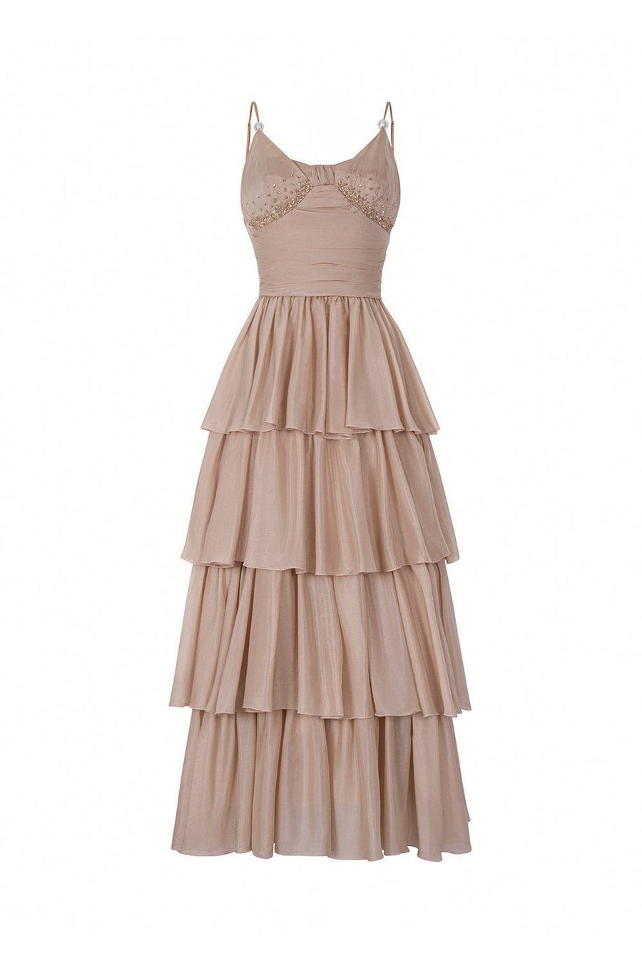 Galena Layered Spaghetti Strap Silk Ankle Length Dress Maxi Dress Calista de Minh Thanh