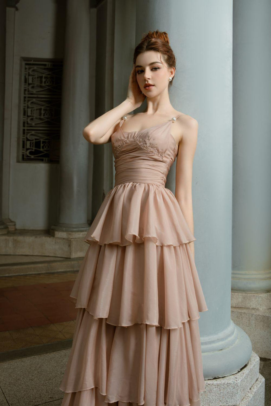 Galena Layered Spaghetti Strap Silk Ankle Length Dress Maxi Dress Calista de Minh Thanh