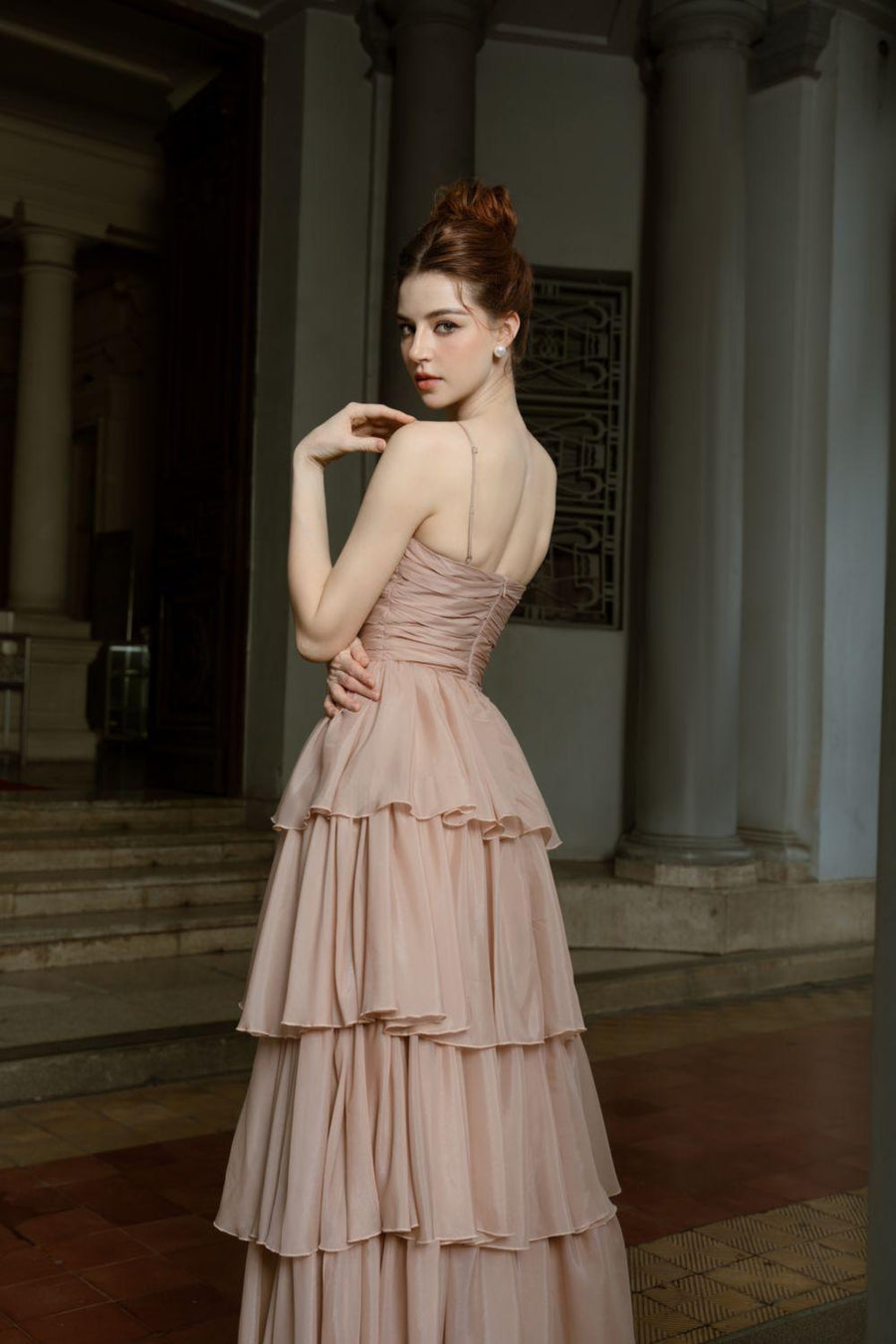 Galena Layered Spaghetti Strap Silk Ankle Length Dress Maxi Dress Calista de Minh Thanh