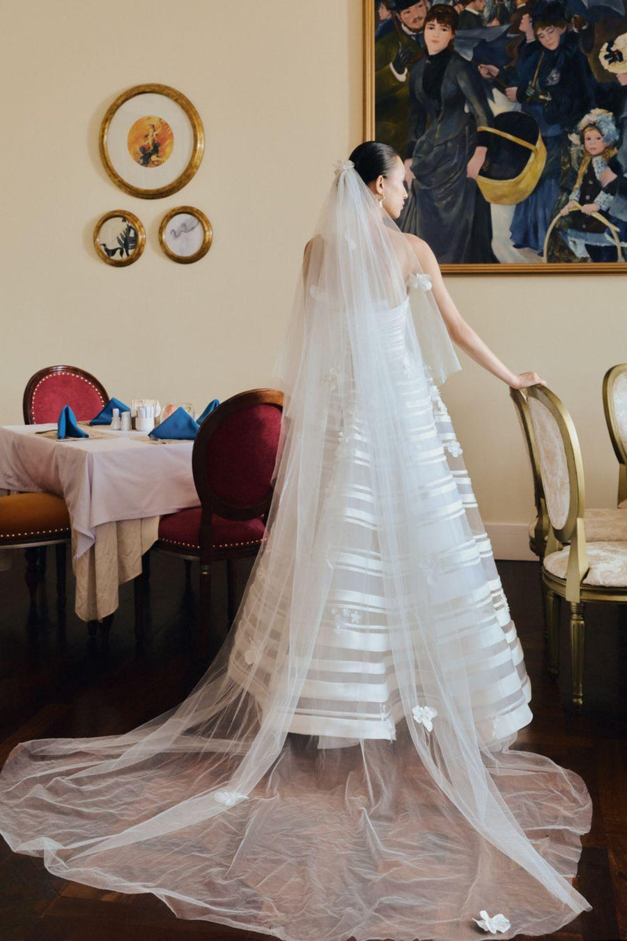 Ganh Hoa Ball Gown Straight Across Neck Mesh Taffeta Floor Length Dress 5