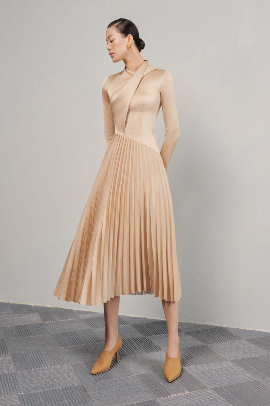 Genesis A-line Pleated Taffeta Silk Midi Dress Midi Dress Eegen Studio