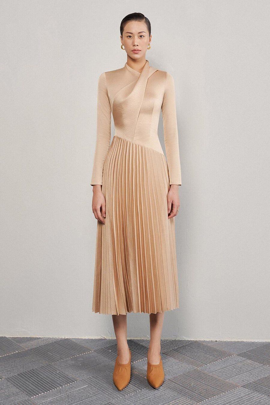 Genesis A-line Pleated Taffeta Silk Midi Dress Midi Dress Eegen Studio