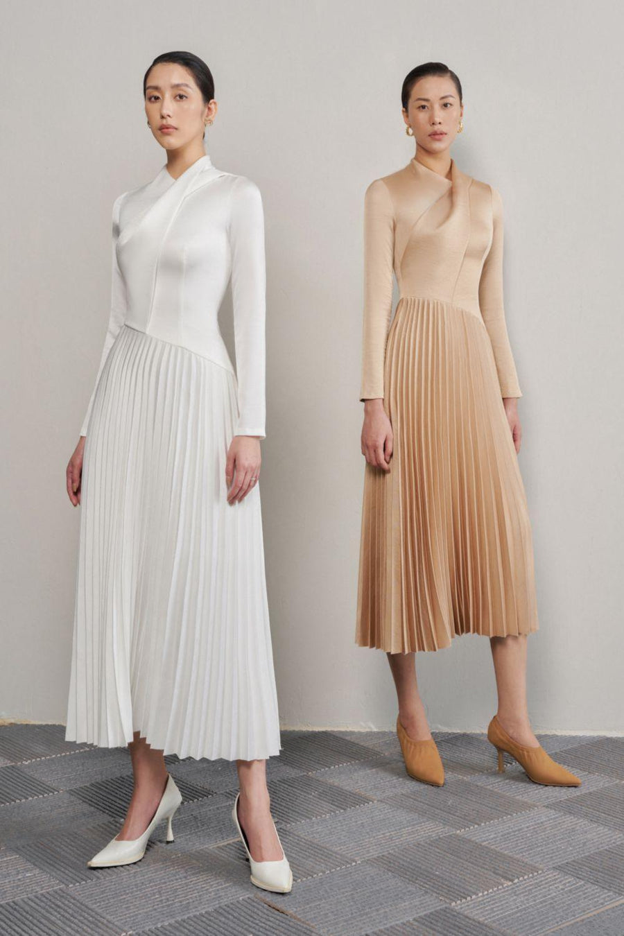 Genesis A-line Pleated Taffeta Silk Midi Dress Midi Dress Eegen Studio