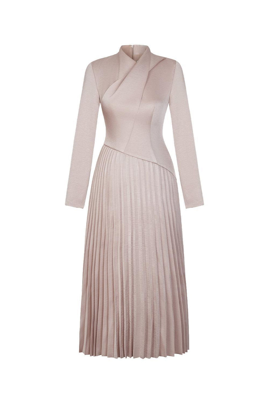 Genesis A-line Pleated Taffeta Silk Midi Dress Beige Midi Dress Eegen Studio