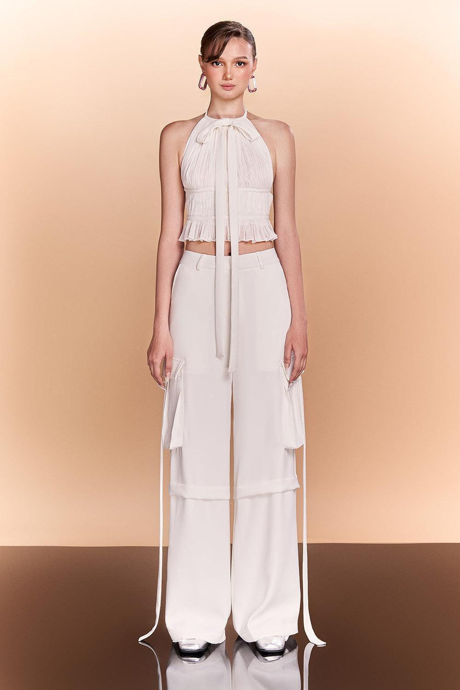 Genesis Gathered Halter Neck Chiffon Top Sleeveless Top CEM