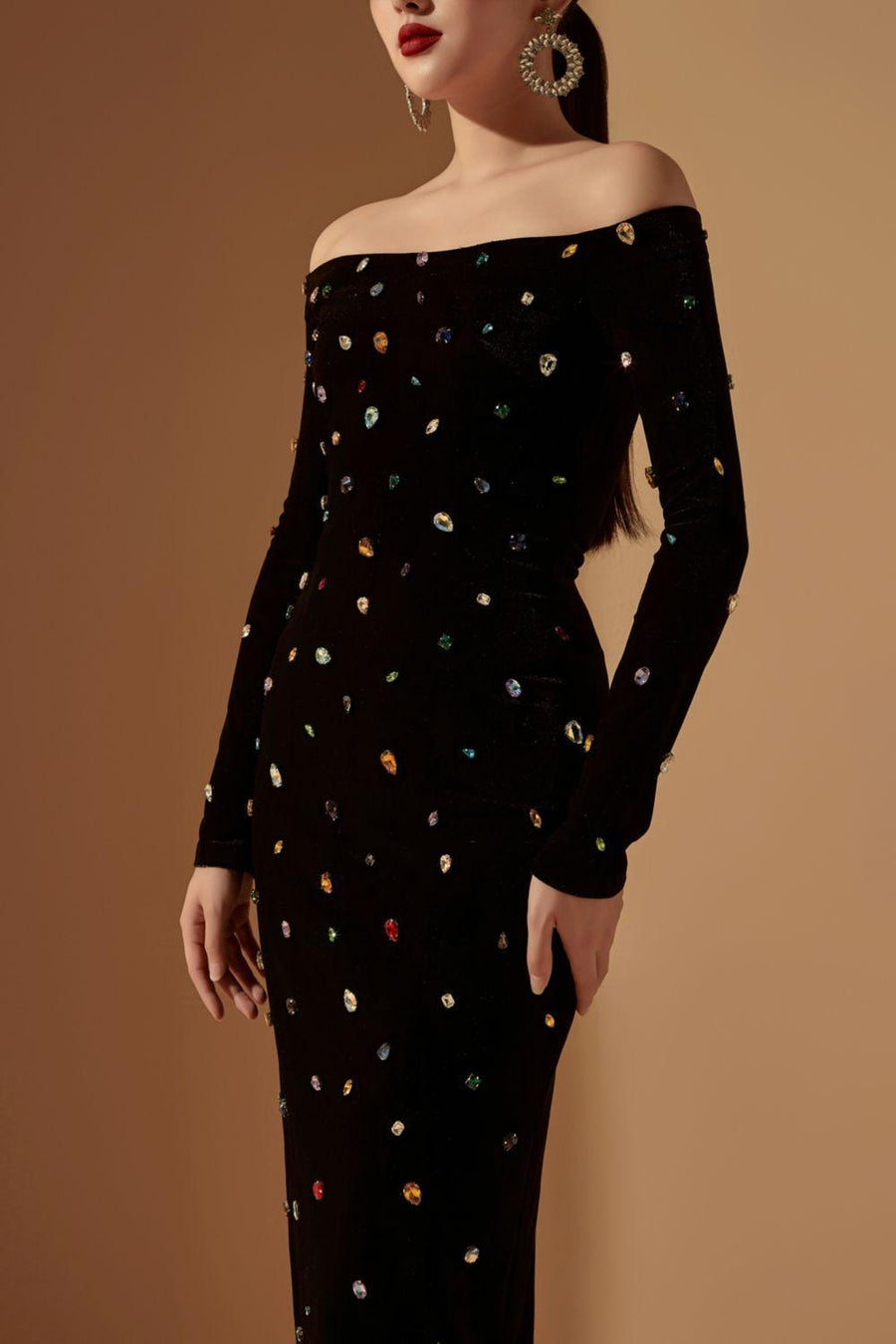 Genesis Sheath Off-Shoulder Velvet Midi Dress Midi Dress 21Six