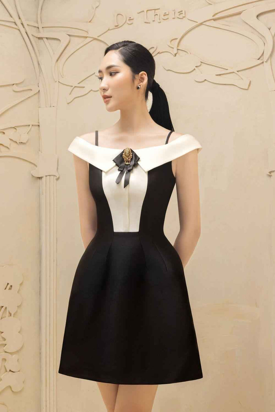 Germaine A-line Cold Shoulder Sleeved Taffeta Mini Dress