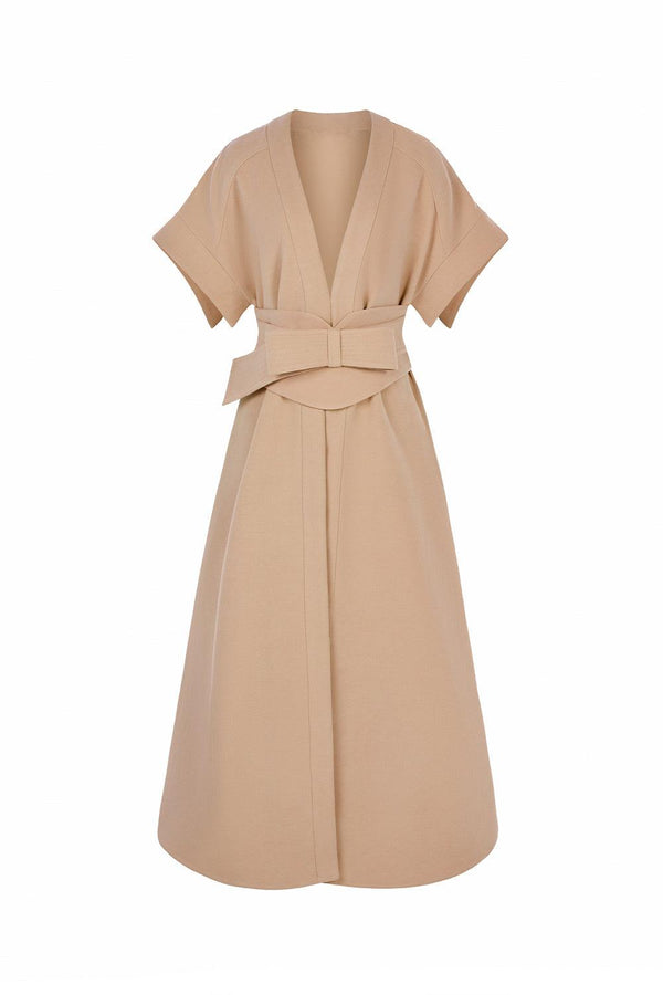 Gia Straight Short Sleeved Wool Calf Length Trench Coat