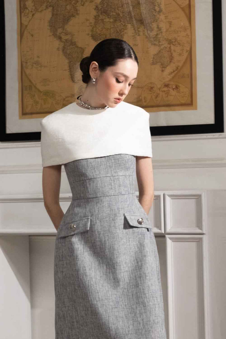 Gianna A-line Strappy Tweed Midi Dress