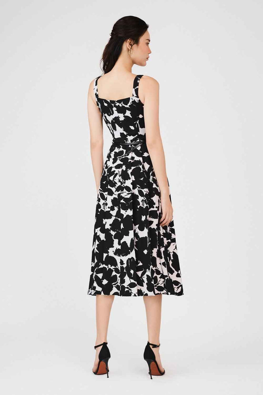 Giavanna Pleated Loose Strap Poly Silk Calf Length Dress