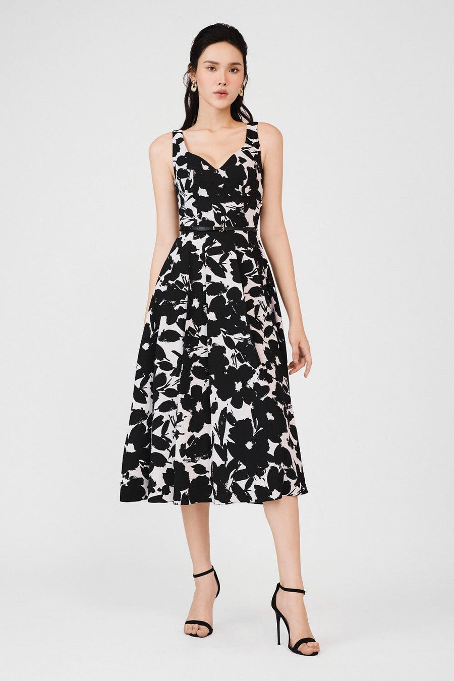 Giavanna Pleated Loose Strap Poly Silk Calf Length Dress 6