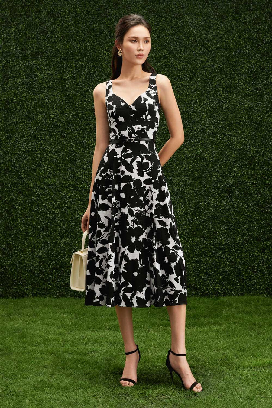 Giavanna Pleated Loose Strap Poly Silk Calf Length Dress 7