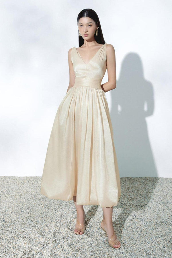 Gigi A-line V-Neck Organza Midi Dress