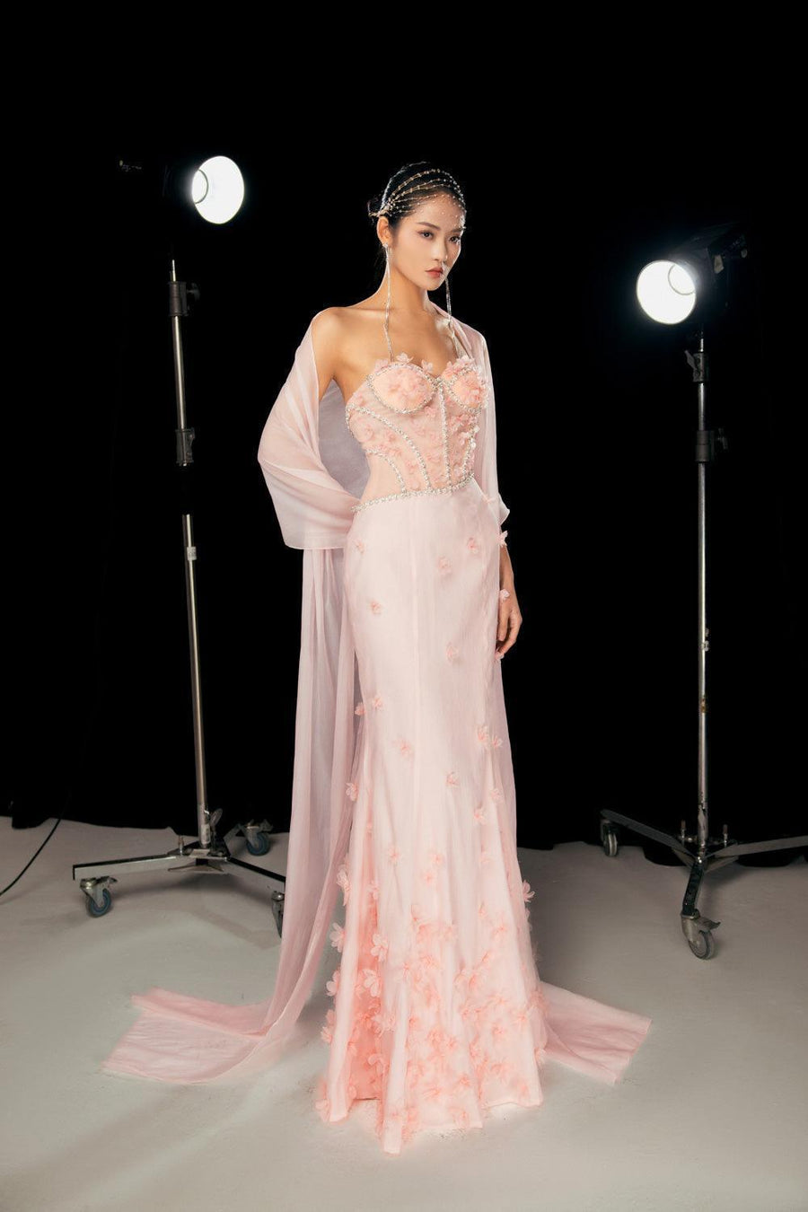 Gilmore Mermaid Semi-Heart Neck Organza Floor Length Dress 4