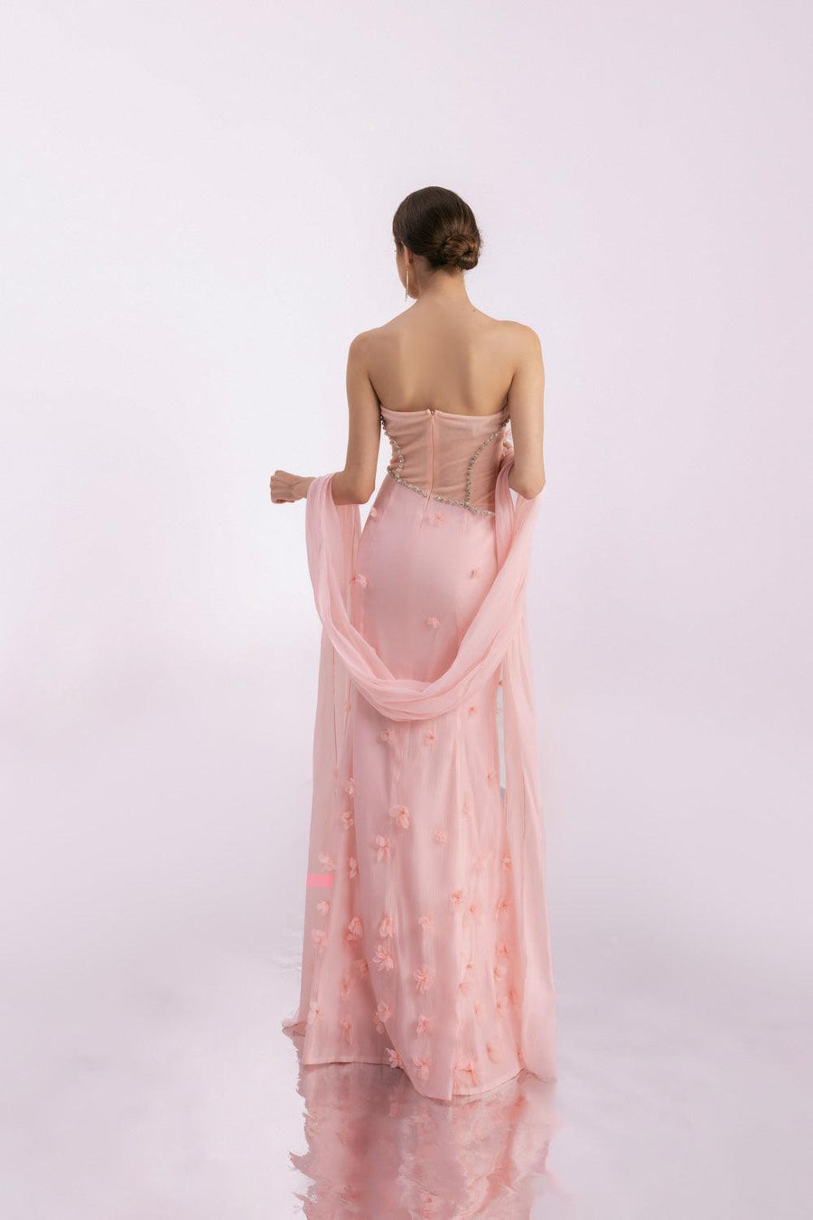 Gilmore Mermaid Semi-Heart Neck Organza Floor Length Dress 5