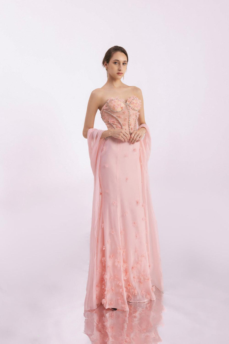 Gilmore Mermaid Semi-Heart Neck Organza Floor Length Dress 6
