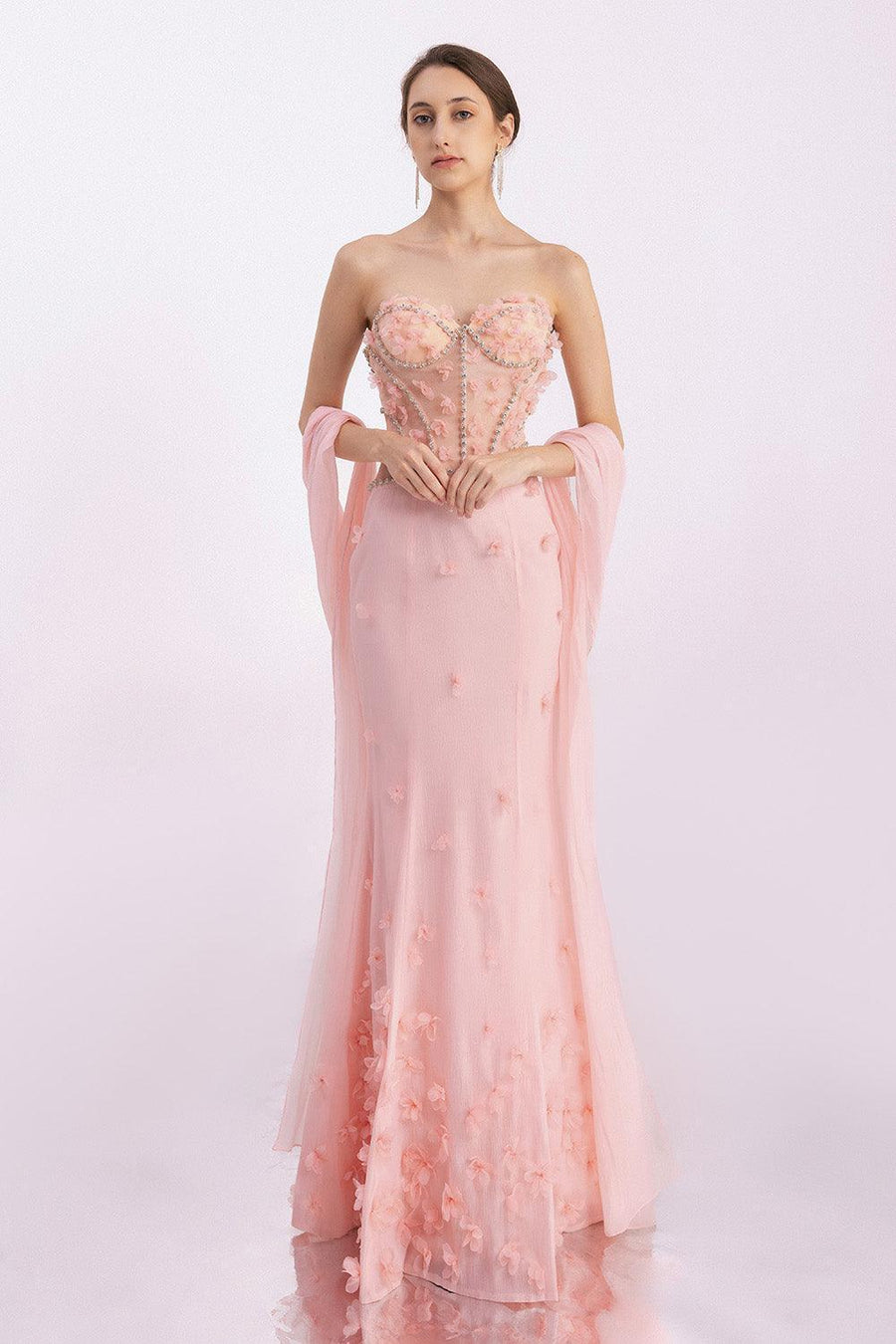 Gilmore Mermaid Semi-Heart Neck Organza Floor Length Dress 7