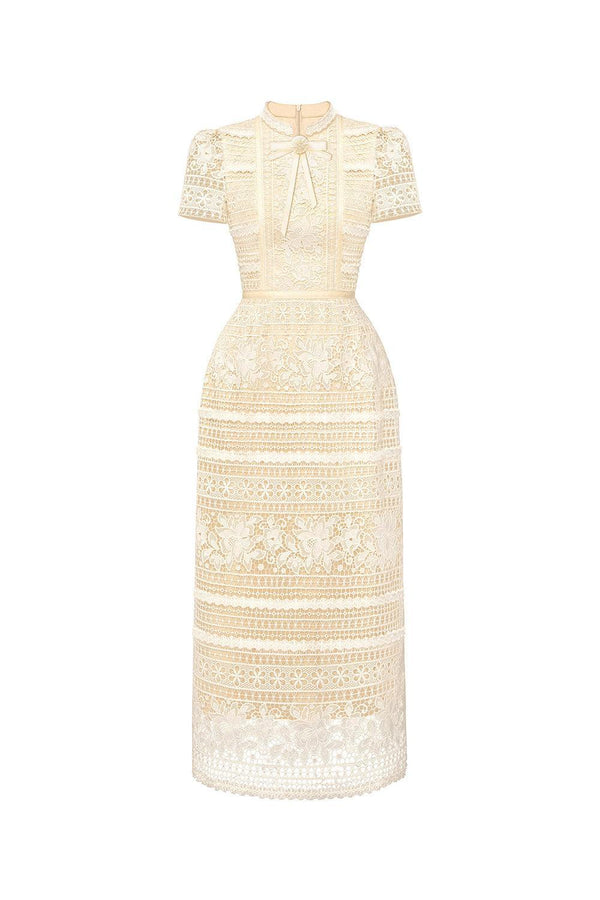 Giovanna Sheath Mandarin Neck Lace Midi Dress