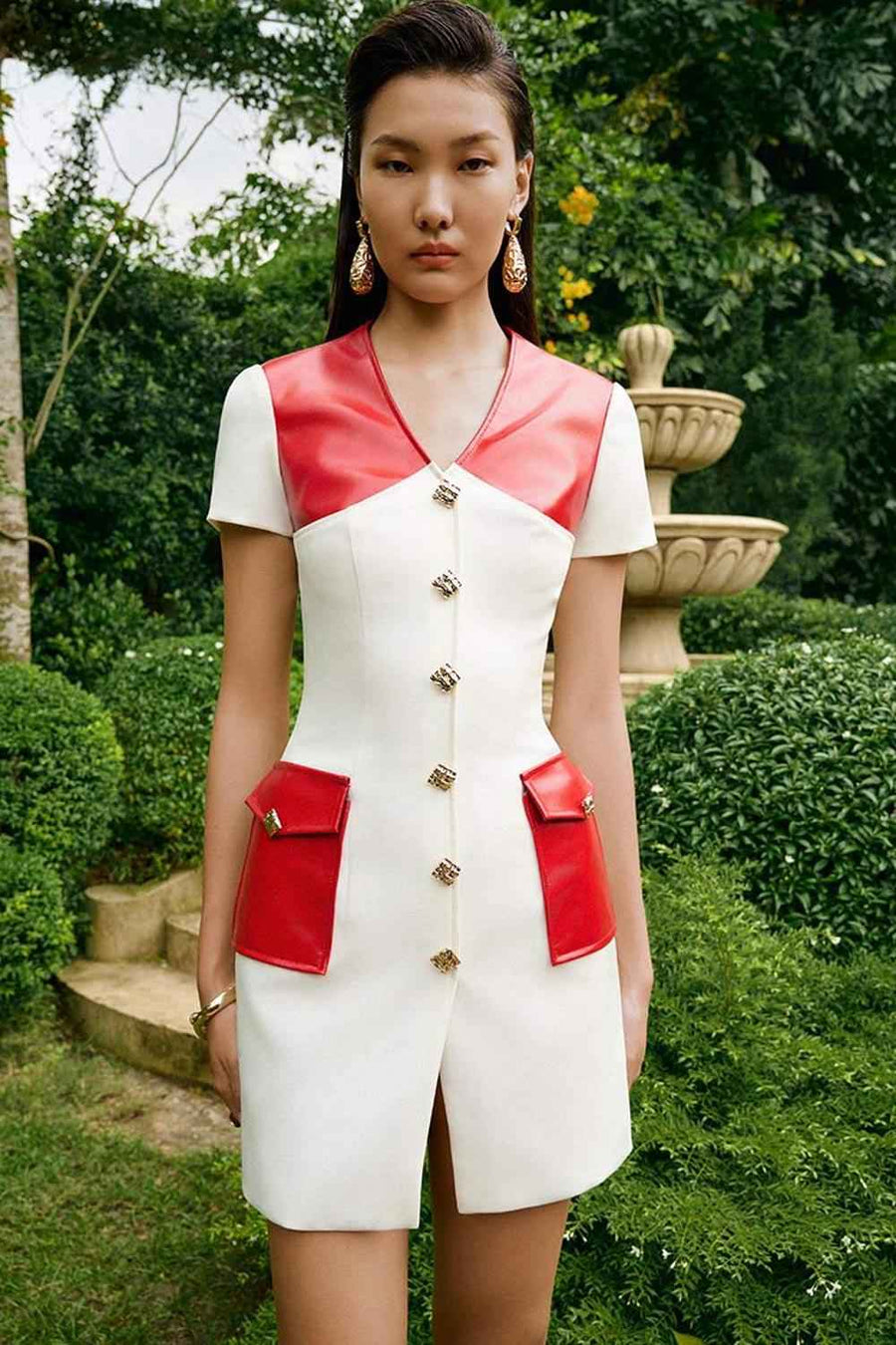 Girly Pencil Patch Pocket Leather Mini Dress