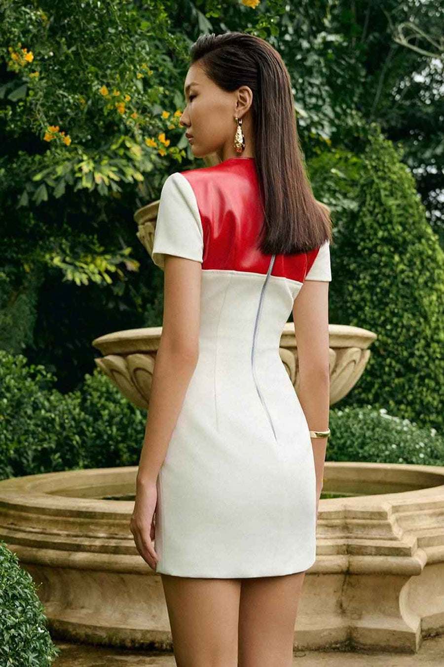 Girly Pencil Patch Pocket Leather Mini Dress