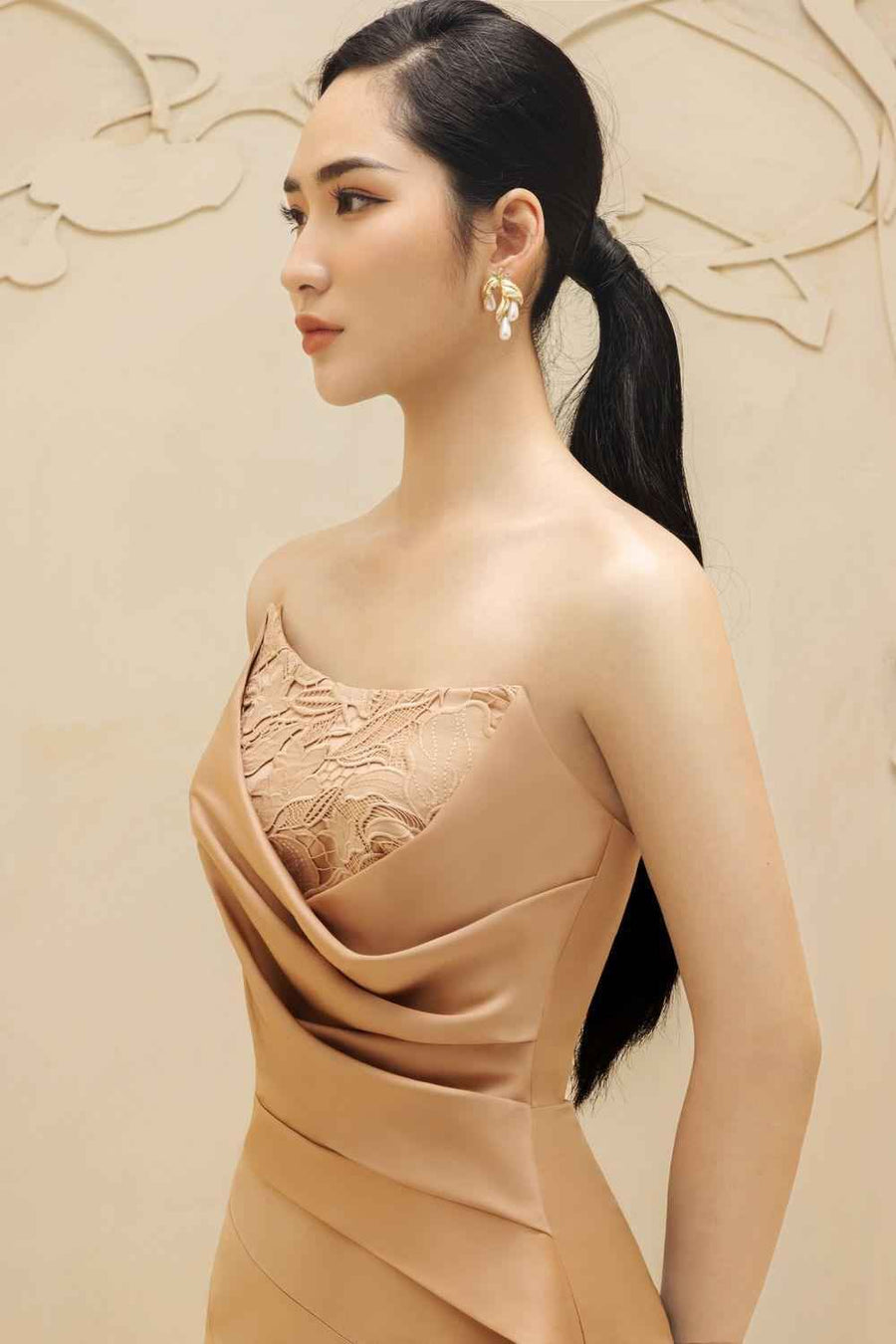 Gisèle Strapless Slit Hem Polyester Silk Floor Length Dress