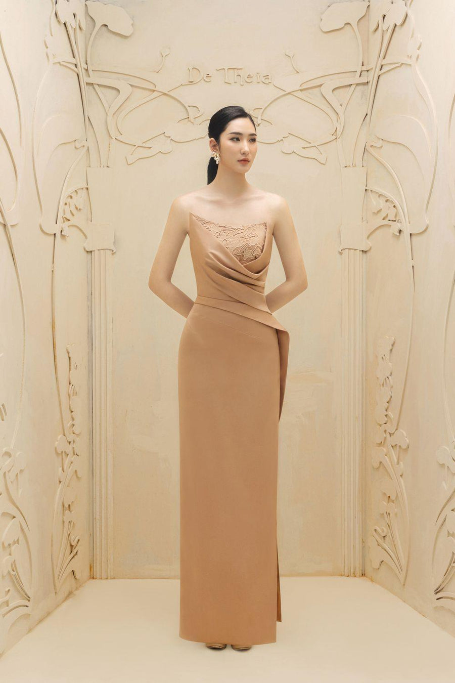 Gisèle Strapless Slit Hem Polyester Silk Floor Length Dress 5