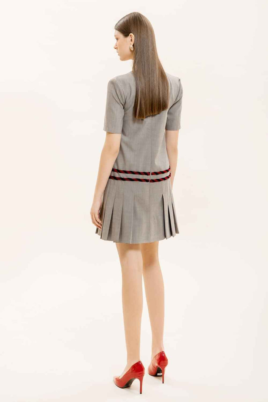 Giselle Drop Waist Round Neck Polyester Mini Dress