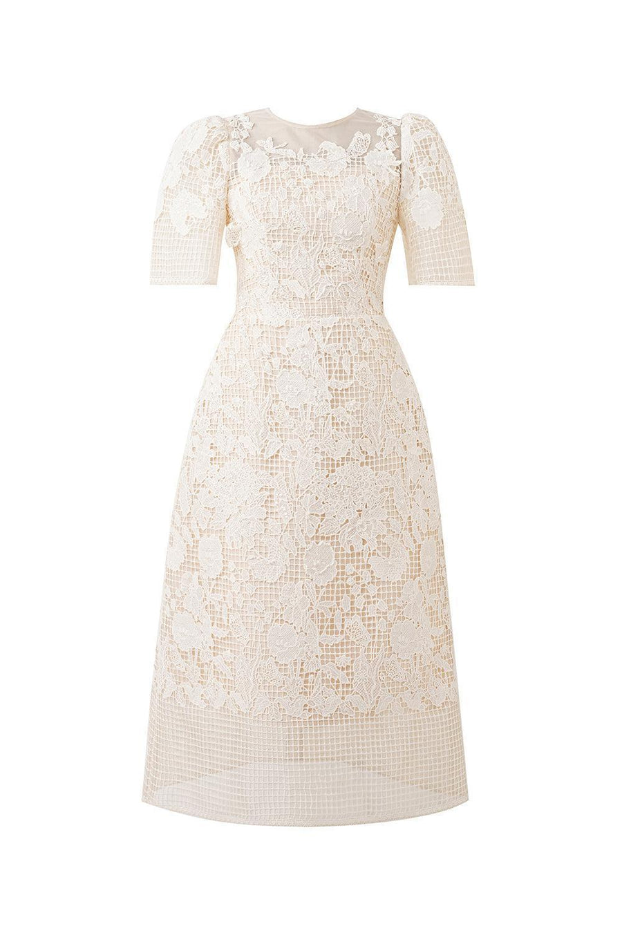 Gladys A-line Round Neck Lace Midi Dress Beige Midi Dress IVY moda