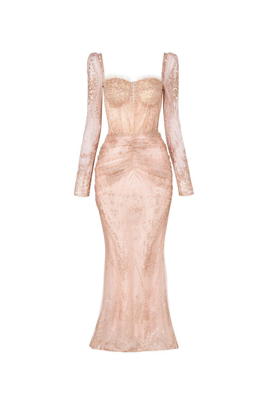 Glamour Trumpet Semi-Heart Neck Tulle Midi Dress Midi Dress Calista de Minh Thanh