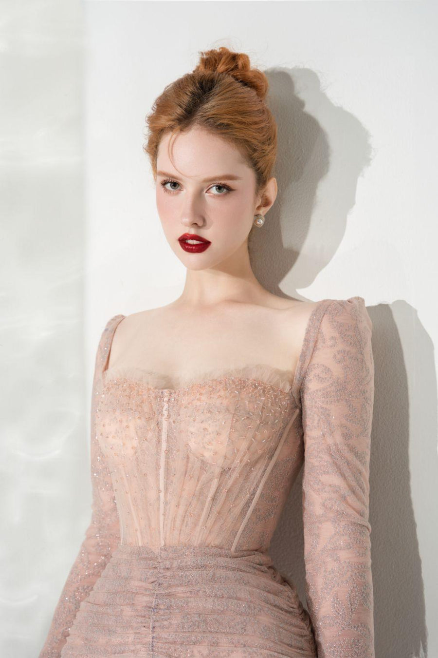 Glamour Trumpet Semi-Heart Neck Tulle Midi Dress Midi Dress Calista de Minh Thanh