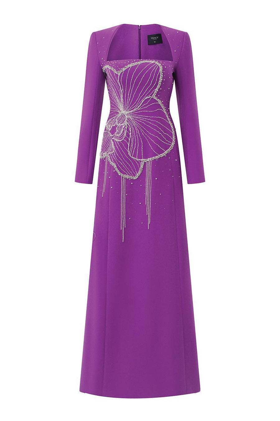 Gleams A-line Long Sleeved Velvet Satin Maxi Dress 1