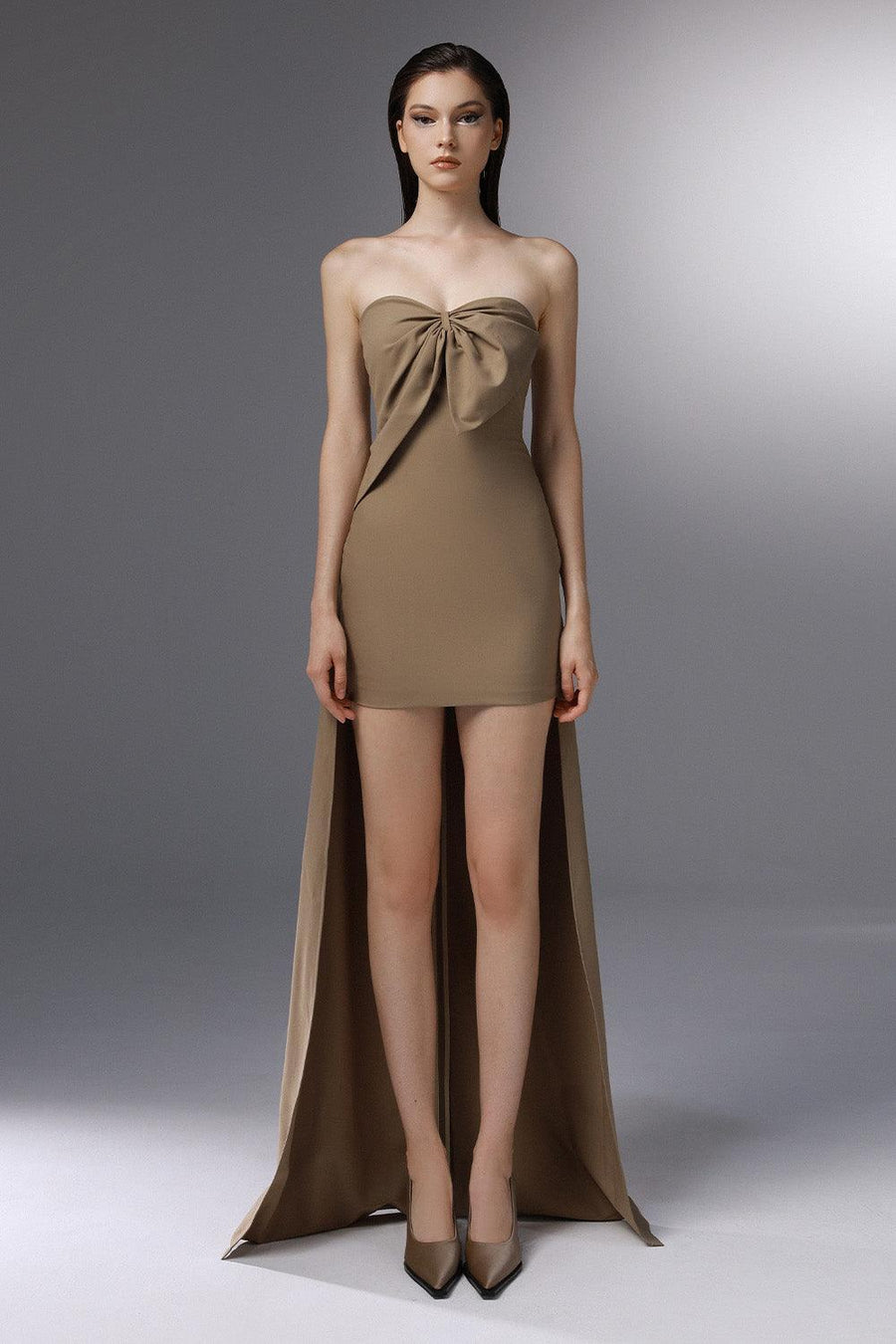 Gliding Strapless Back Zipper Wool Cotton High-low Dress 1