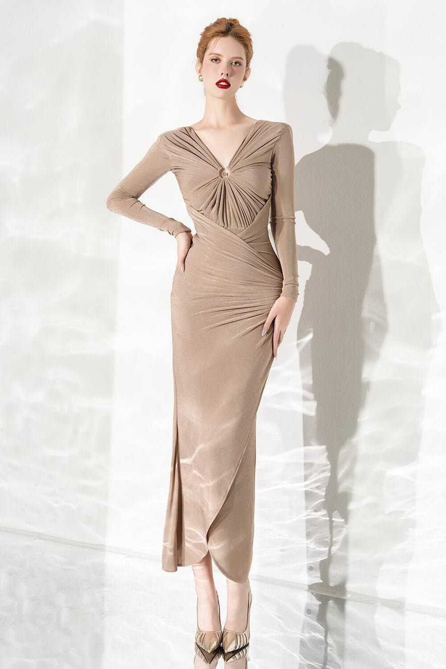 Glory Bodycon Gathered Spandex Ankle Length Dress Maxi Dress Calista de Minh Thanh