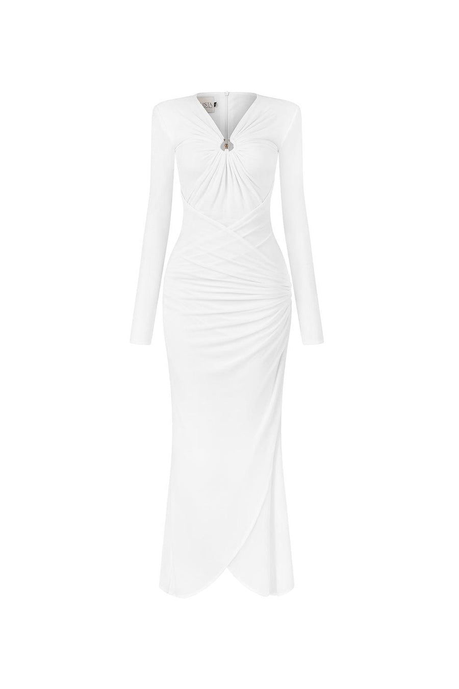 Glory Bodycon Gathered Spandex Ankle Length Dress White Maxi Dress Calista de Minh Thanh
