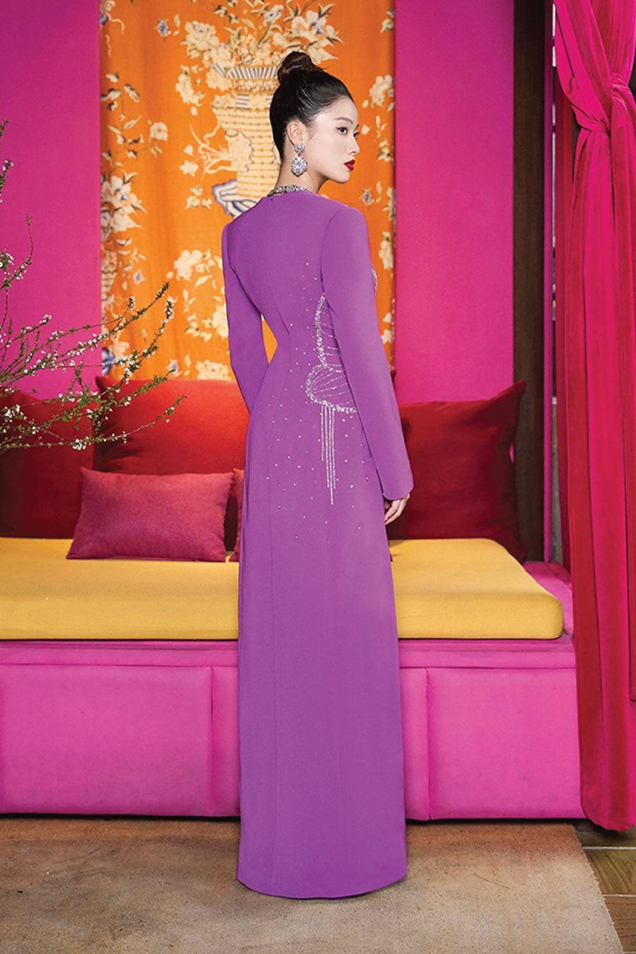 Glowing A-line Stone Velvet Satin Maxi Dress 3