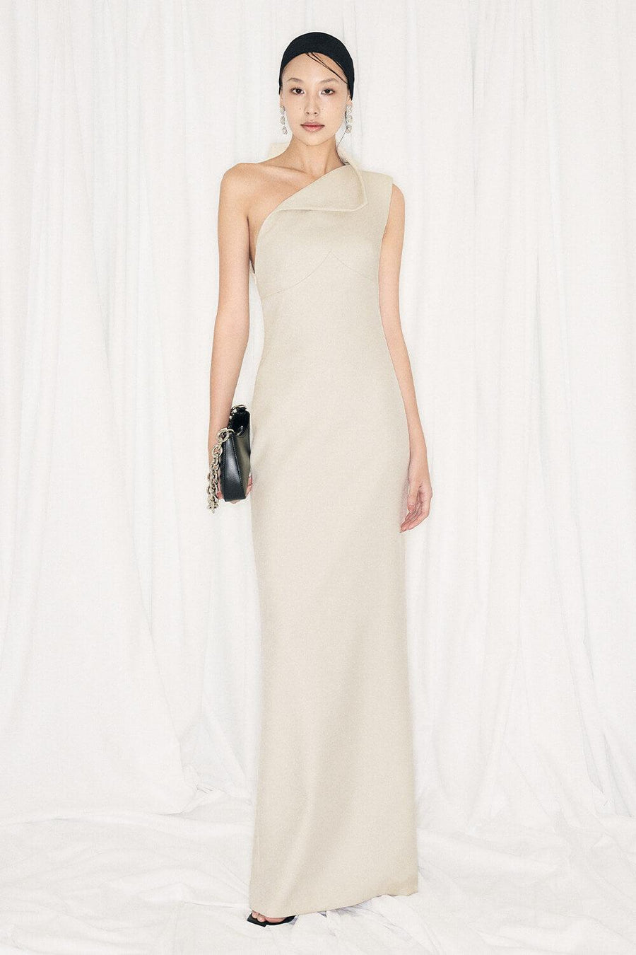 Goldie Sheath One Shoulder Satin Crepe Floor Length Dress Maxi Dress Lecia RTW