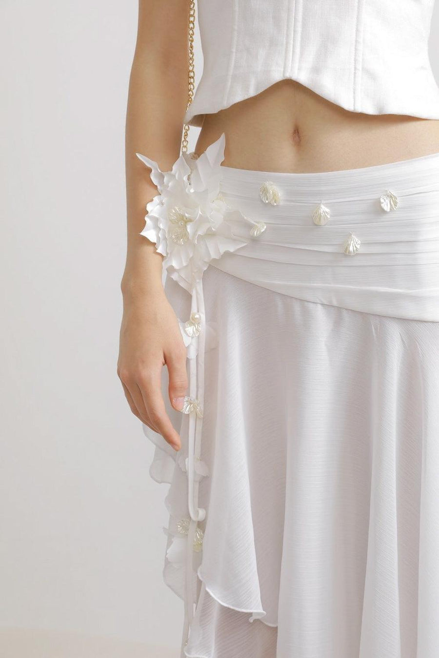 Gonzalez Asymmetric Layered Organza Voile Maxi Skirt White Skirt LASSY
