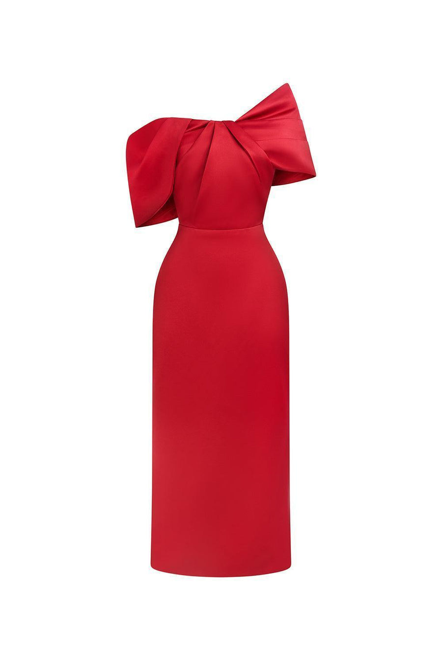 Grace Sheath Off-Shoulder Taffeta Midi Dress Red Midi Dress Calista de Minh Thanh