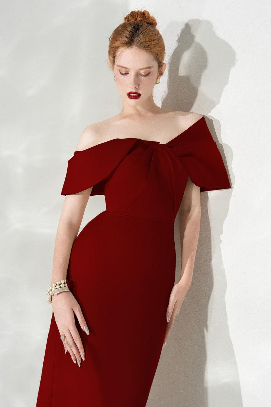 Grace Sheath Off-Shoulder Taffeta Midi Dress Midi Dress Calista de Minh Thanh