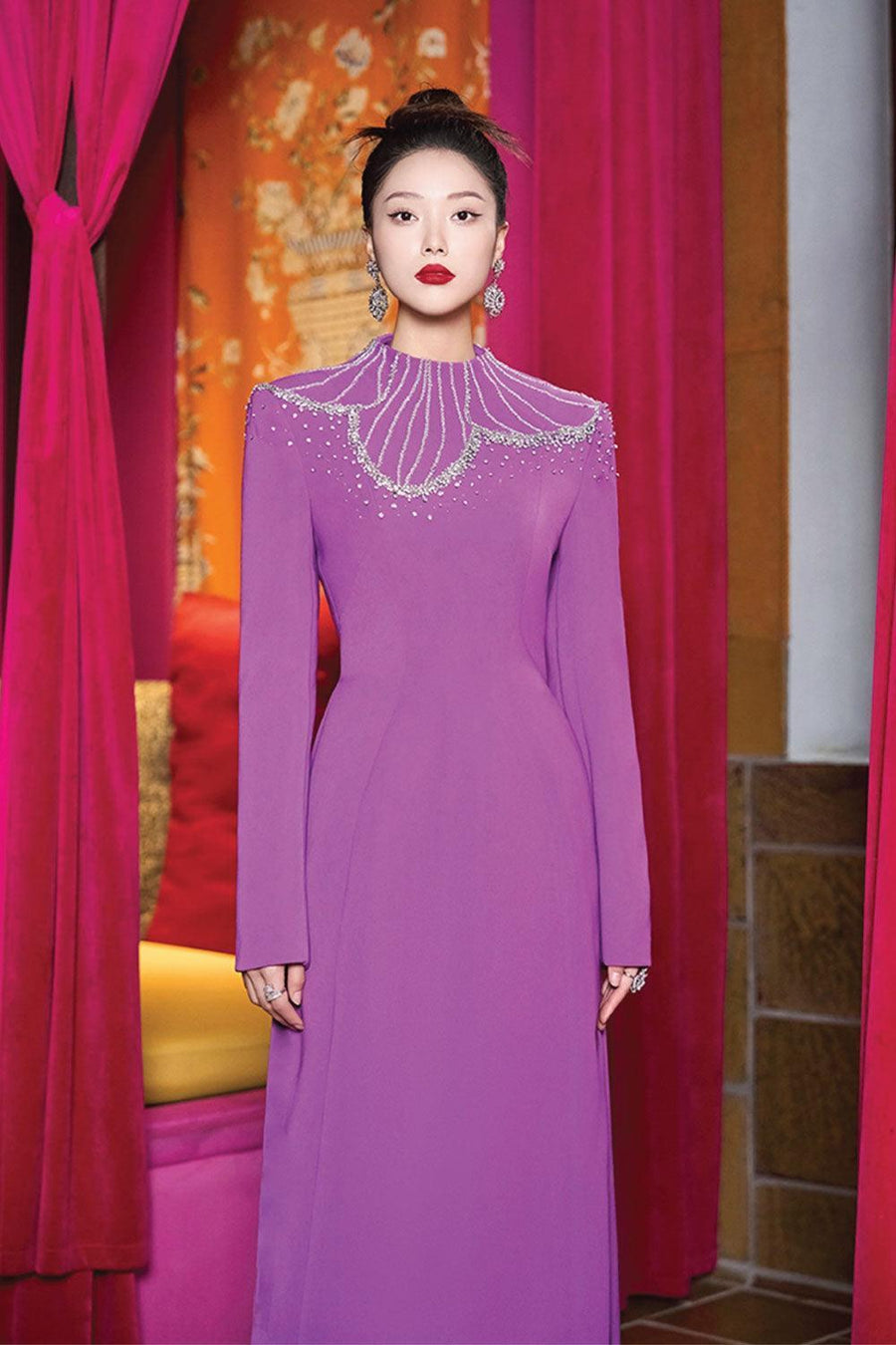 Gracen Sheath High Neck Velvet Satin Maxi Dress 2