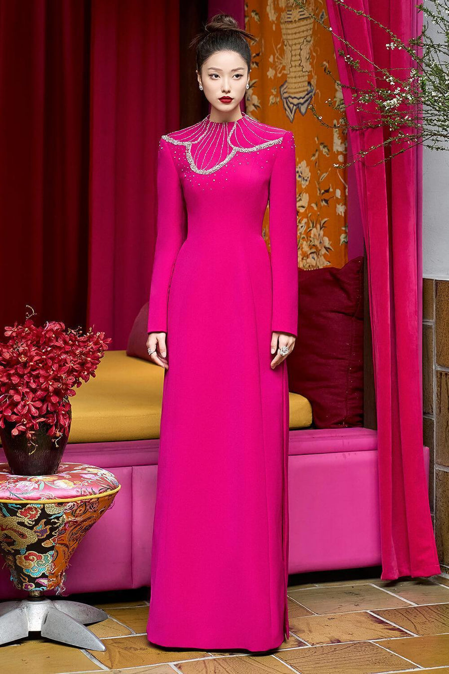 Gracen Sheath High Neck Velvet Satin Maxi Dress 5
