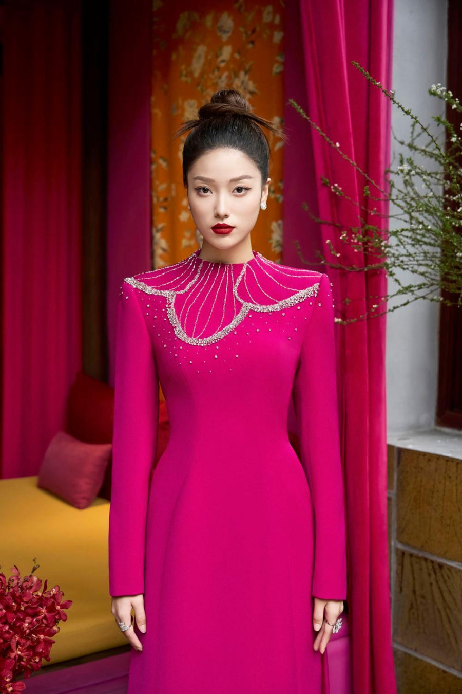 Gracen Sheath High Neck Velvet Satin Maxi Dress 7