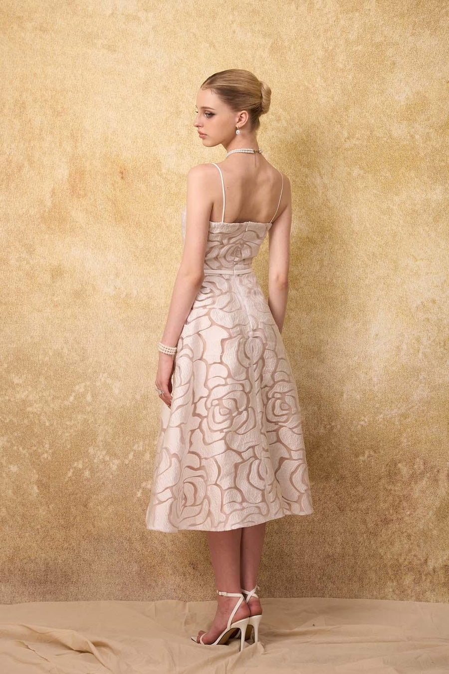 Grandeur A-line Spaghetti Strap Lace Calf Length Dress Midi Dress Calista de Minh Thanh