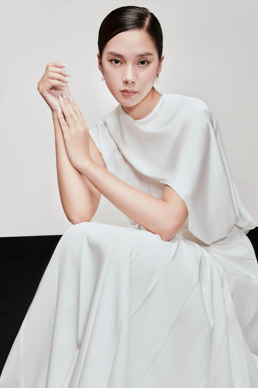 Grania Asymmetric Round Neck Silk Top Shirt Larmes