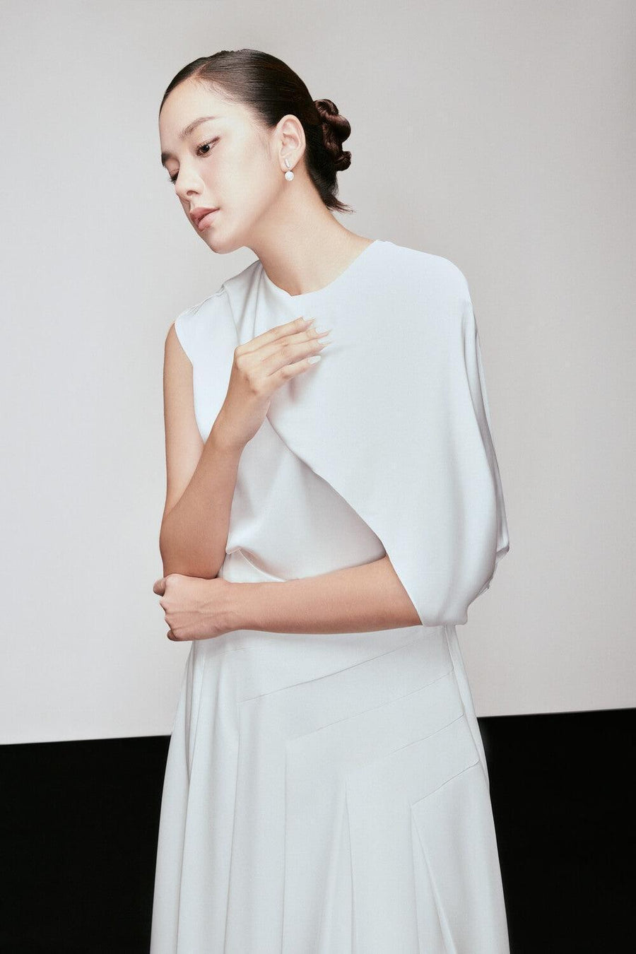 Grania Asymmetric Round Neck Silk Top Shirt Larmes