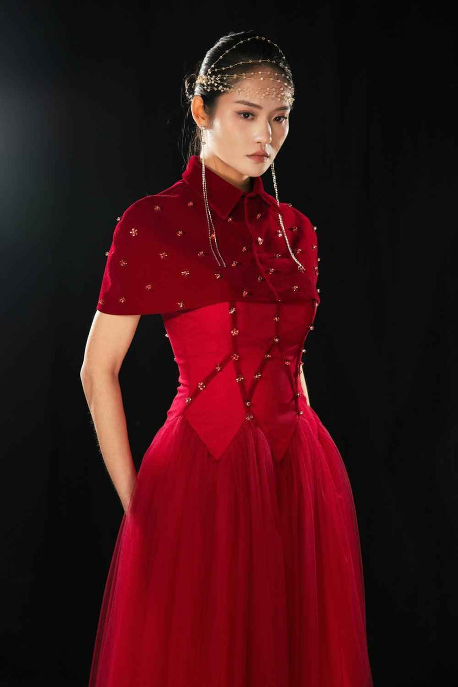Grayson Gathered Collared Neck Twill Floor Length Set