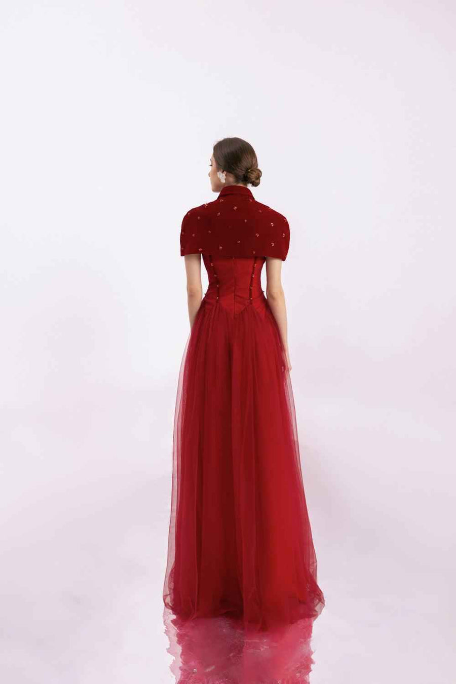 Grayson Gathered Collared Neck Twill Floor Length Set