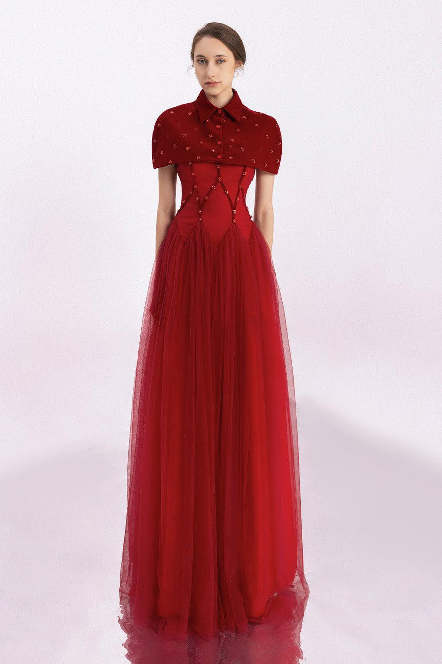 Grayson Gathered Collared Neck Twill Floor Length Set 6
