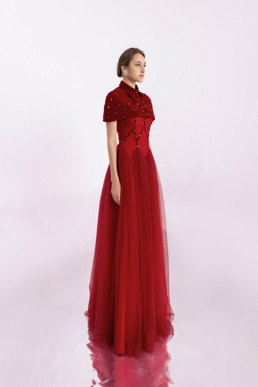 Grayson Gathered Collared Neck Twill Floor Length Set 7